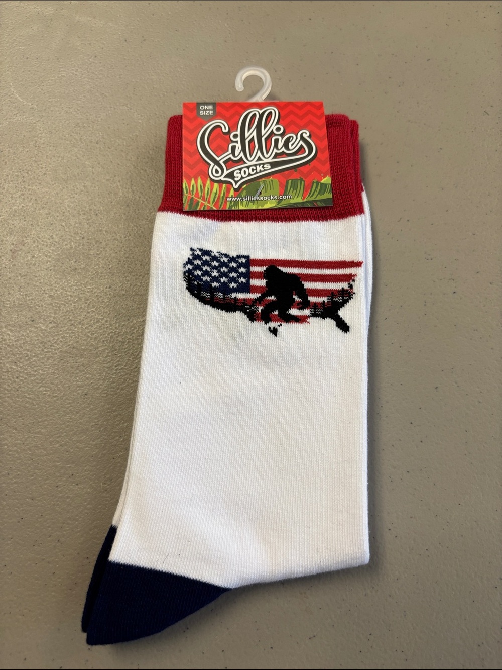 Sillies Men’s White Crew Socks with Red Cuff and Navy Toe